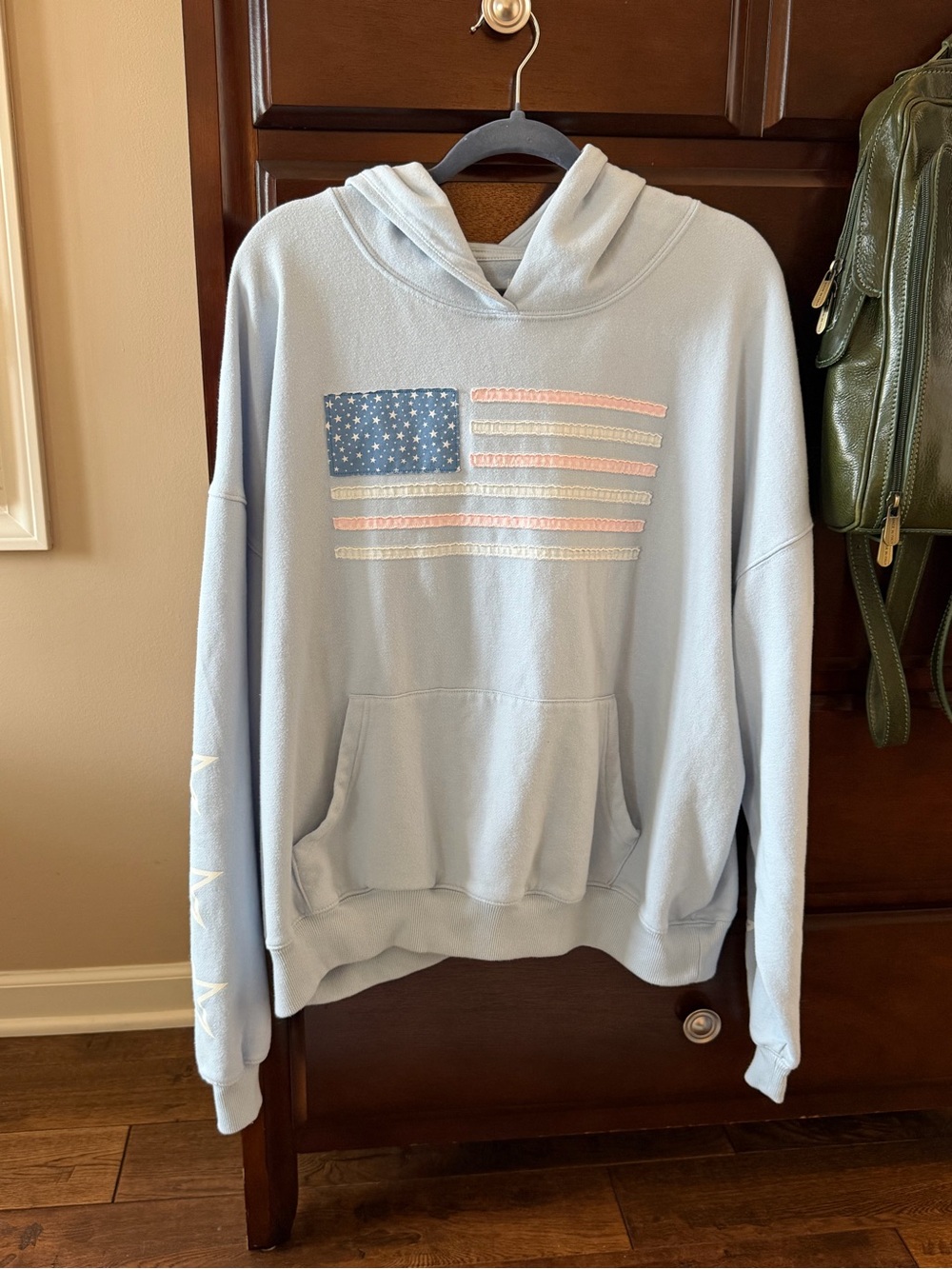 Aeropostale Light Blue Crewneck Hoodie with Flag Motif
